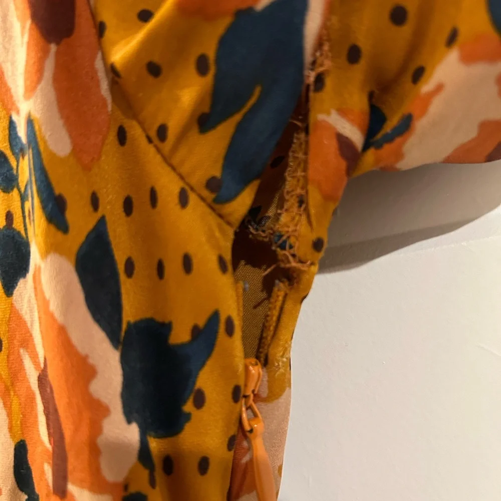 Free People Morning Light Golden Yellow Floral Long Sleeve Dress Size 8